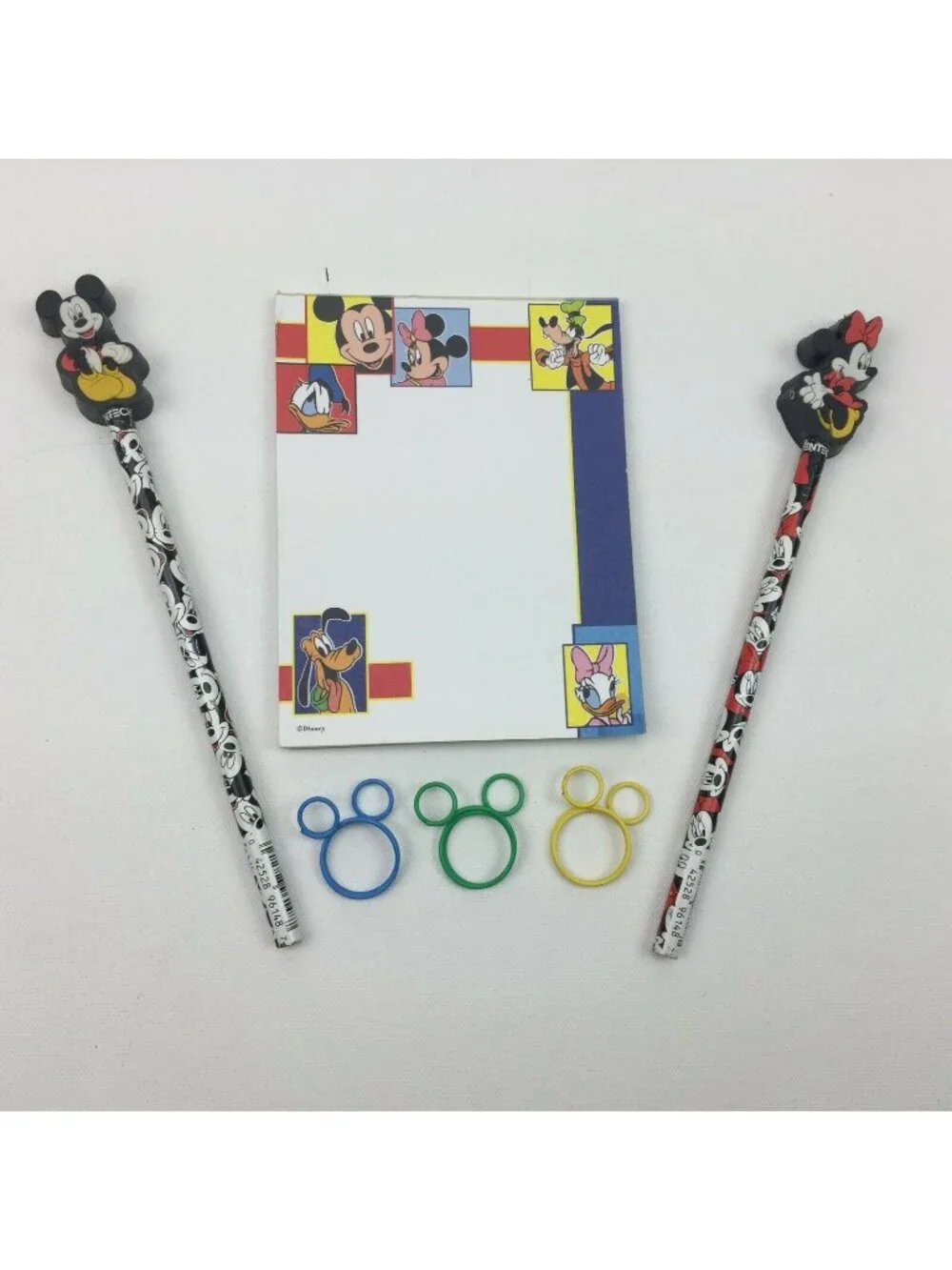 Disney Mickey Minnie Donald Goofy Office Desk Notepad Pencil Eraser Paper Clips